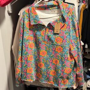 NATURAL LIFE Floral Sweatshirt - Blue and Pink